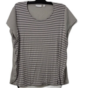 New York & Company Gray Striped Short Sleeve Top Size XL